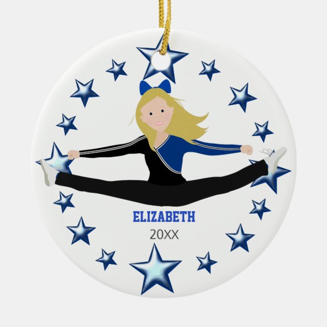 Dance Cheer Blonde Blue And Black Ceramic Tree Decoration (Front)