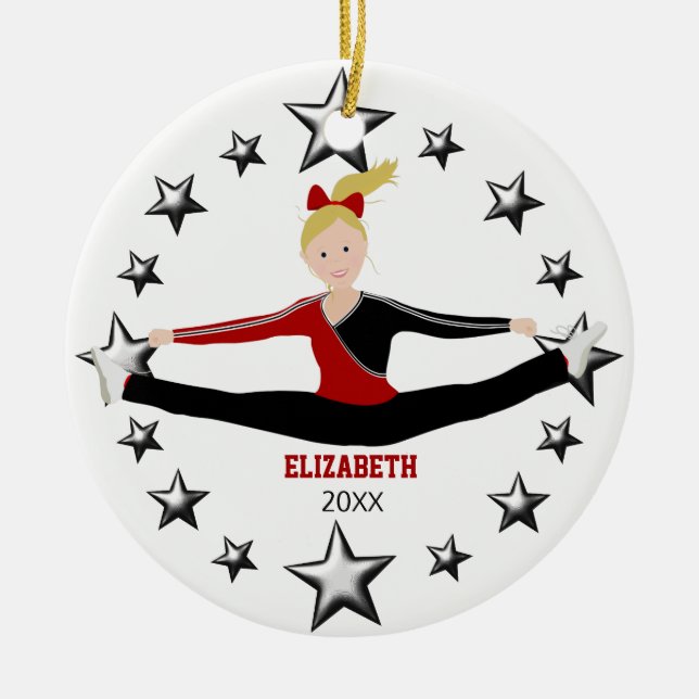 Dance, Cheer Blonde Red And Black Ceramic Tree Decoration (Front)