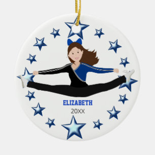 Dance Cheer Brunette Blue And Black Ceramic Tree Decoration