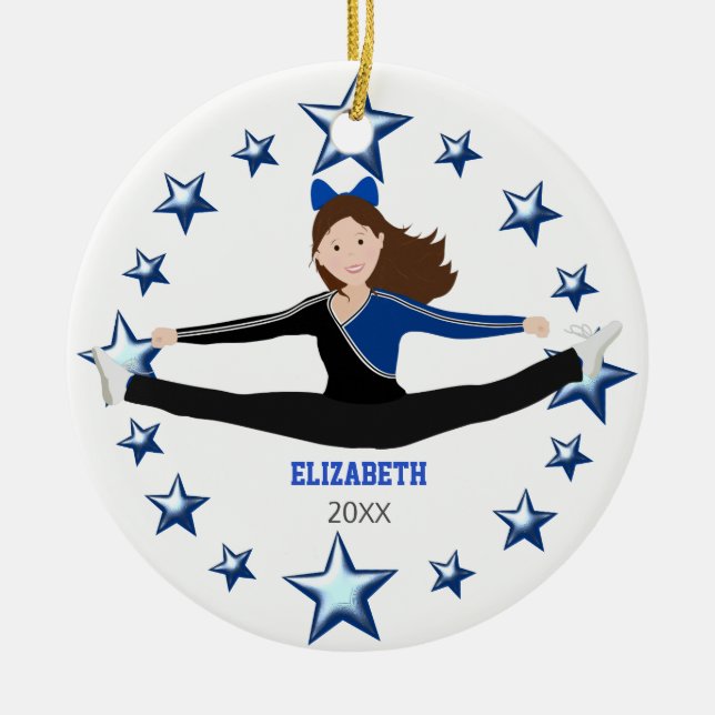 Dance Cheer Brunette Blue And Black Ceramic Tree Decoration (Front)