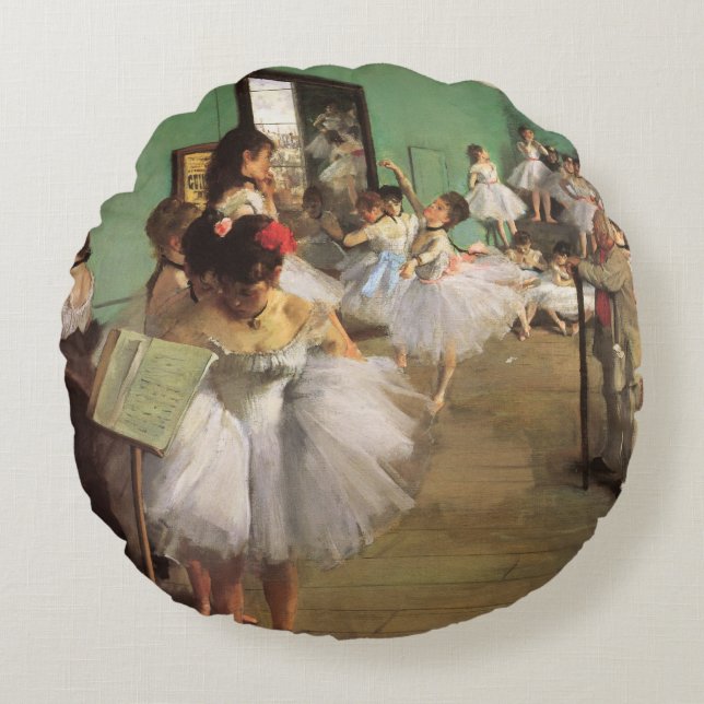 Dance Class by Degas, Vintage Impressionism Ballet Round Cushion (Front)