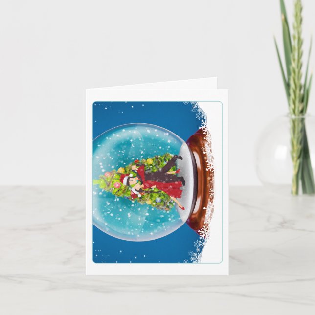 Dance Couple in Winter Snow Globe with Xmas Tree Card (Front)