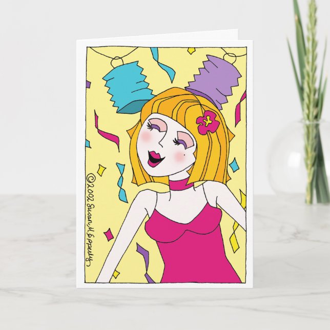 Dance Dancing Confetti Party Girl Happy Birthday Card (Front)