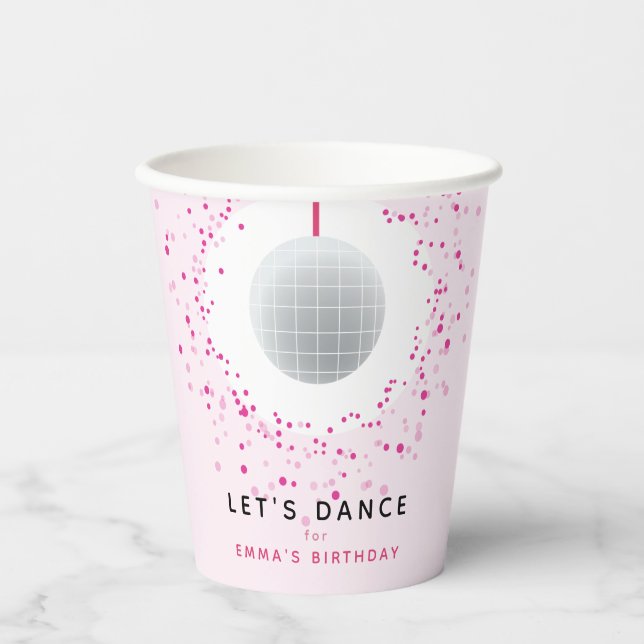 Dance Disco Ball Party Custom Pink Black Party Paper Cups (Front)