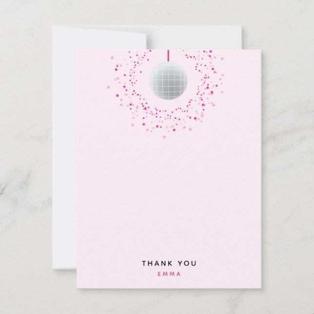 Dance Disco Ball Party Custom Pink Black Party Thank You Card (Front)