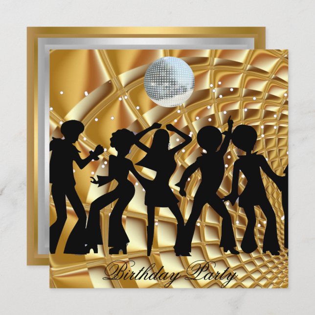 Dance Disco Birthday Party Gold Invitation (Front/Back)