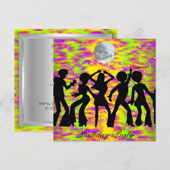 Dance Disco Birthday Party Invitation teal (Front/Back)