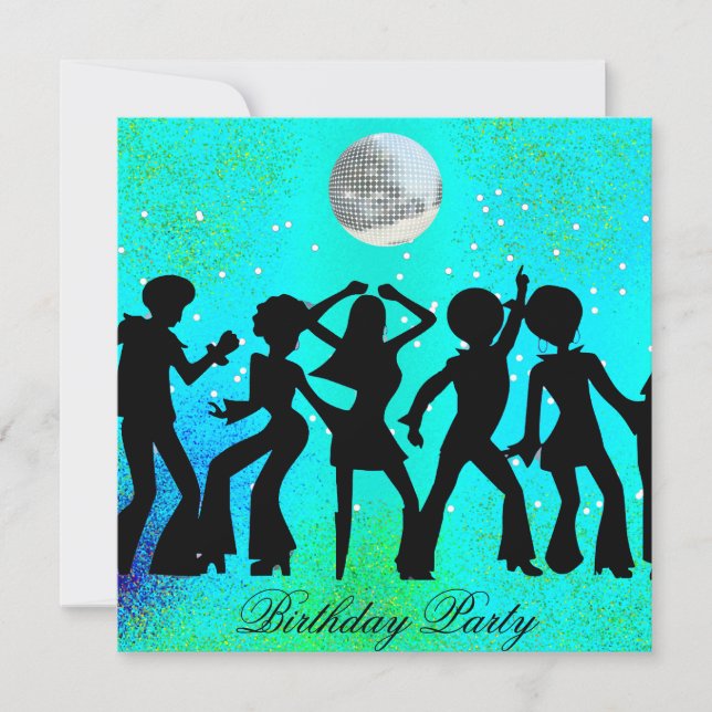 Dance Disco Birthday Party Invitation teal (Front)