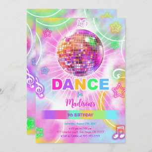 Dance Disco Party Neon Glow  Invitation