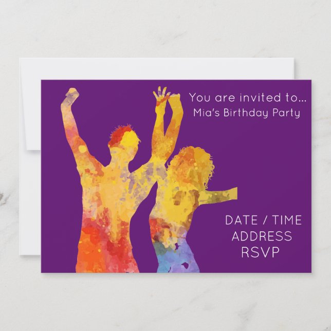 Dance disco teen birthday party invitation (Front)