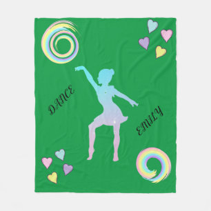 Dance fleece blanket with hearts & swirls.