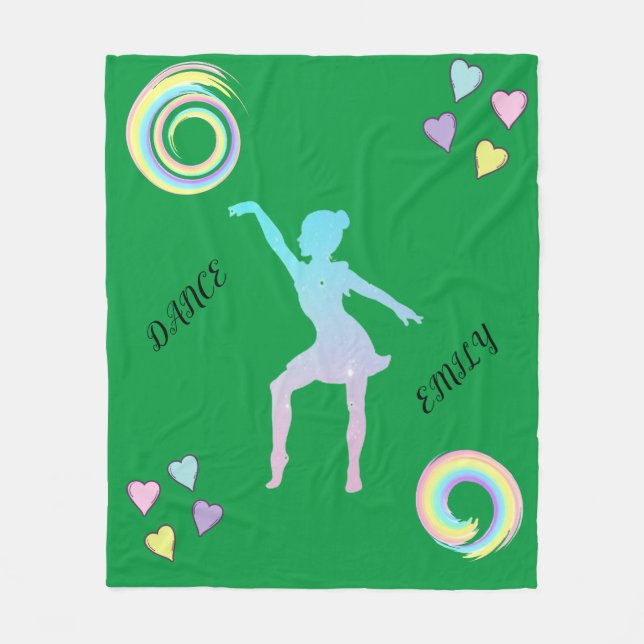 Dance fleece blanket with hearts & swirls. (Front)