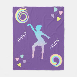 Dance fleece blanket with hearts & swirls.