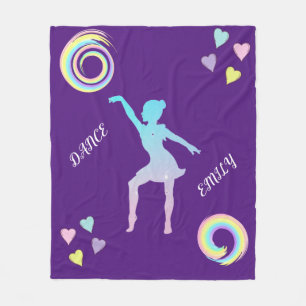 Dance fleece blanket with hearts & swirls.