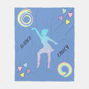 Dance fleece blanket with hearts & swirls.