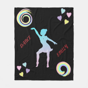Dance fleece blanket with hearts & swirls.