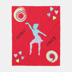 Dance fleece blanket with hearts & swirls.