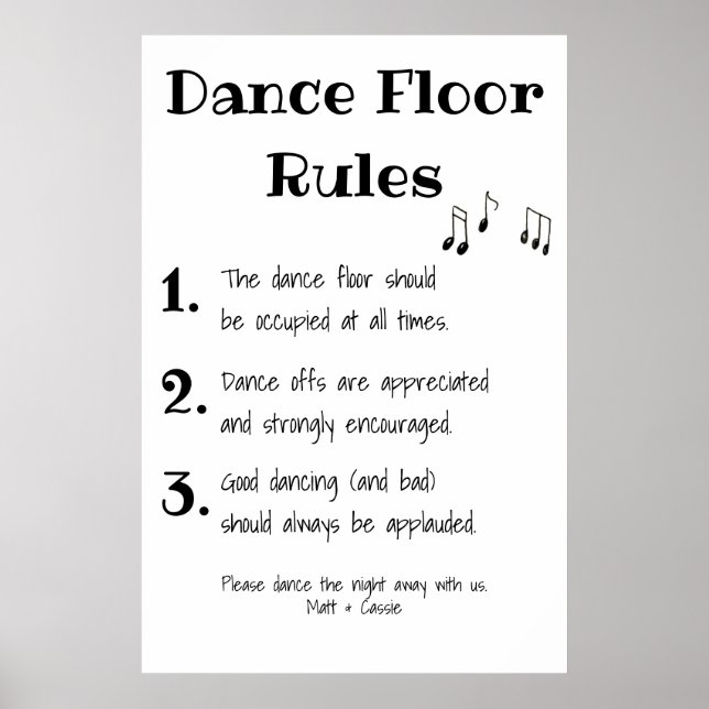 Dance Floor Rules Wedding Decor Sign (Front)