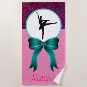 Dance Glitter and Bow Girls Beach Towel w/ Name