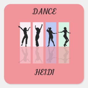 Dance glossy stickers. Personalised name. Square Sticker