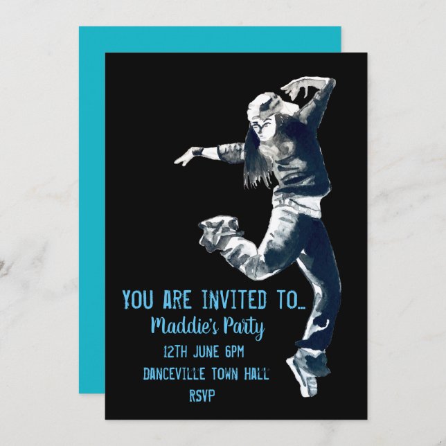 Dance hip hop modern dance party invitation (Front/Back)