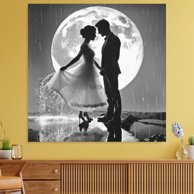 "Dance in the Rain – Moonlit Romance" Canvas Print (Insitu(LivingRoom))