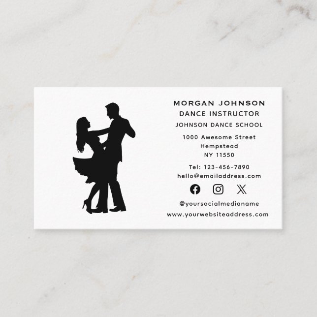 Dance Instructor Ballroom Dancing Social Media Business Card (Front)