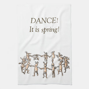 DANCE! It is spring! dancing bunnies kitchen towel