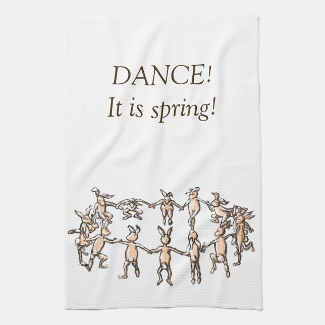 DANCE! It is spring! dancing bunnies kitchen towel (Vertical)