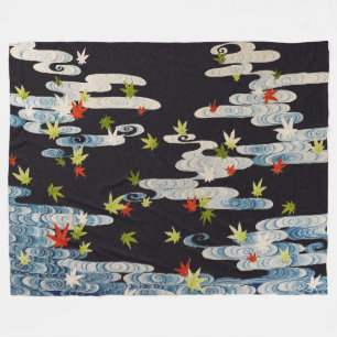 DANCE KIMONO,RUNNING WATER,FALLING LEAVES Floral Fleece Blanket