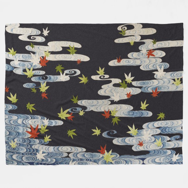 DANCE KIMONO,RUNNING WATER,FALLING LEAVES Floral Fleece Blanket (Front (Horizontal))