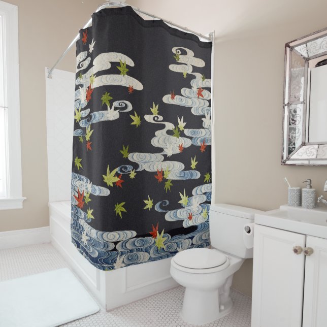 DANCE KIMONO,RUNNING WATER,FALLING LEAVES Floral Shower Curtain (In Situ)