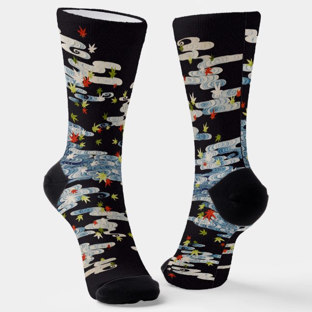 DANCE KIMONO,RUNNING WATER,FALLING LEAVES Floral  Socks (Angled)