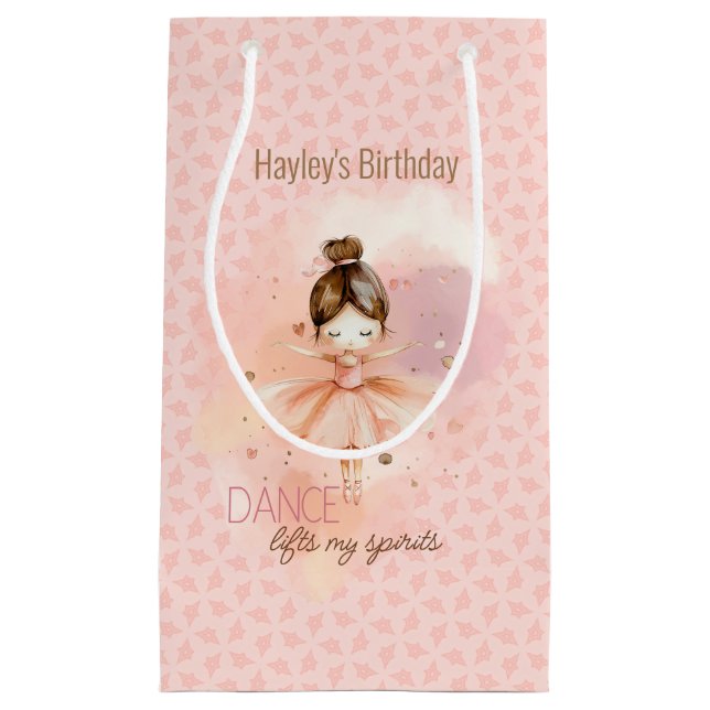 Dance Lifts My Spirits pink ballerina  Small Gift Bag (Front)