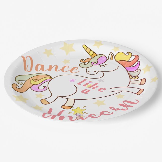 Dance like a Unicorn Fun and Cute Paper Plate (Angled)