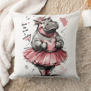 Dance Like No One is Watching Cute Ballet Hippo Cushion
