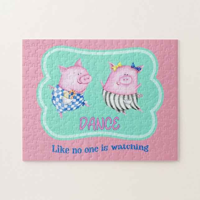 Dance Like No One is Watching Happy Dancing Pigs Jigsaw Puzzle (Horizontal)