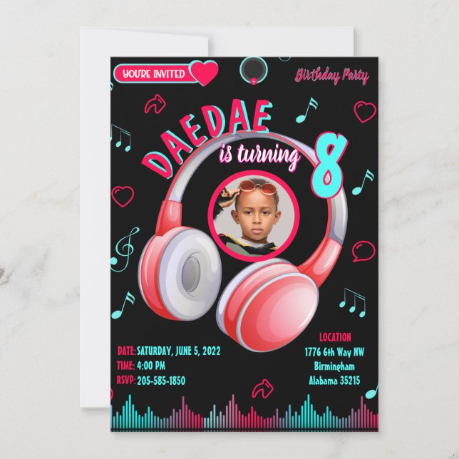 Dance Music Birthday Party Invitation Version (Front)