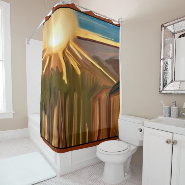 Dance of the Cacti Abstract Art Shower Curtain (In Situ)