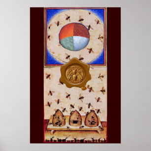 DANCE OF THE HONEY BEES  WITH 4 ELEMENTS,Wax Seal Poster