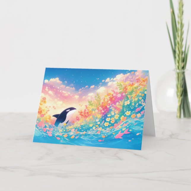 Dance of the Orca in Luminous Waters Card (Front)