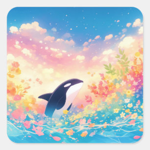 Dance of the Orca in Luminous Waters Square Sticker