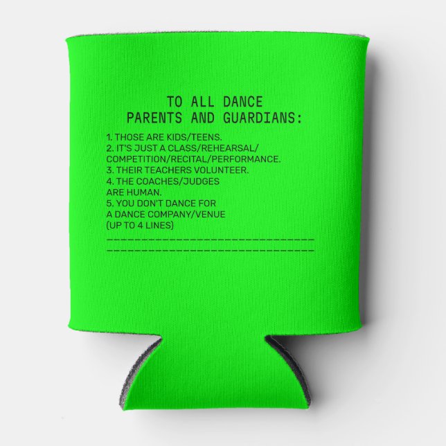 Dance Parent Reminder Apple Lime Can Cooler (Front)