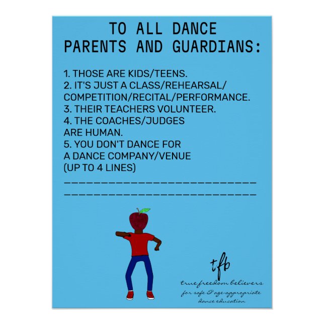 Dance Parent Reminder Apple Sky Blue Poster (Front)