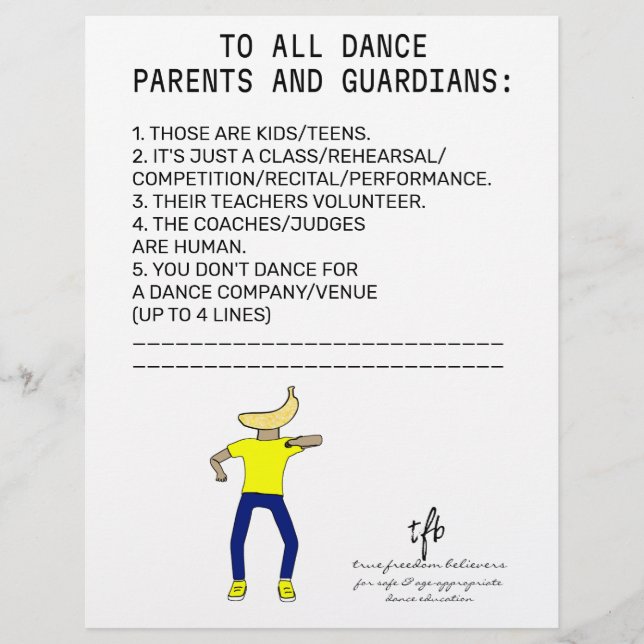 Dance Parent Reminder Banana Lime Flyer (Front)