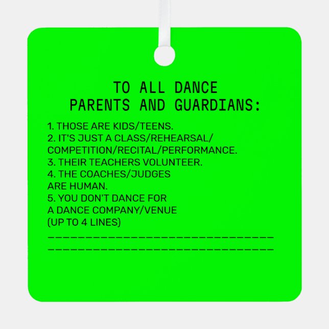 Dance Parent Reminder Banana Lime Metal Tree Decoration (Front)