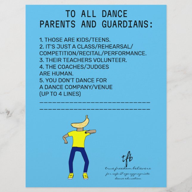 Dance Parent Reminder Banana Sky Blue Flyer (Front)
