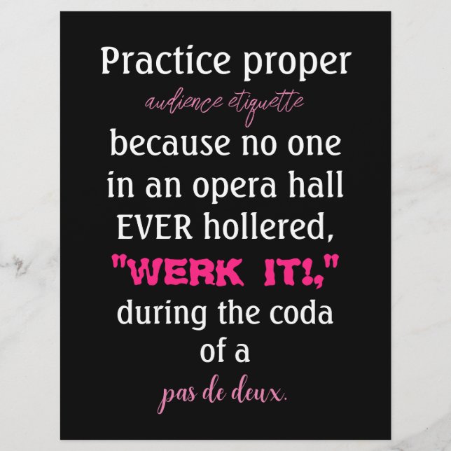 Dance Parents Audience Etiquette Pink Flyer (Front)