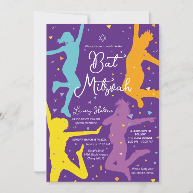 Dance Party Bat Mitzvah Invitation Colourful (Front)