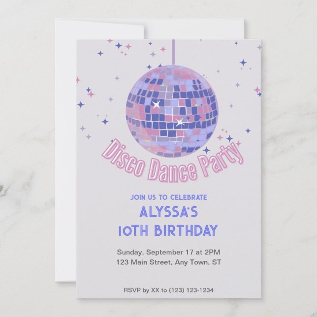 Dance party birthday invite (Front)